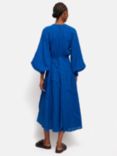 Jigsaw Textured Cotton Balloon Sleeve Midi Dress, Blue