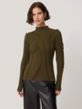 Jigsaw Ruffle Detail Wool Blend Top, Khaki