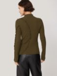 Jigsaw Ruffle Detail Wool Blend Top, Khaki