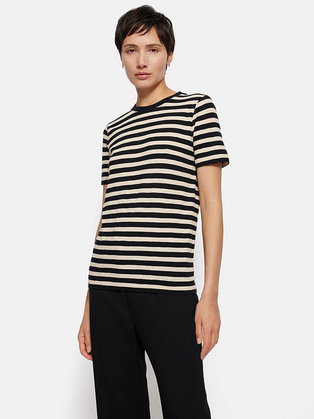Jigsaw Cotton Stripe T-Shirt, Black/Ecru
