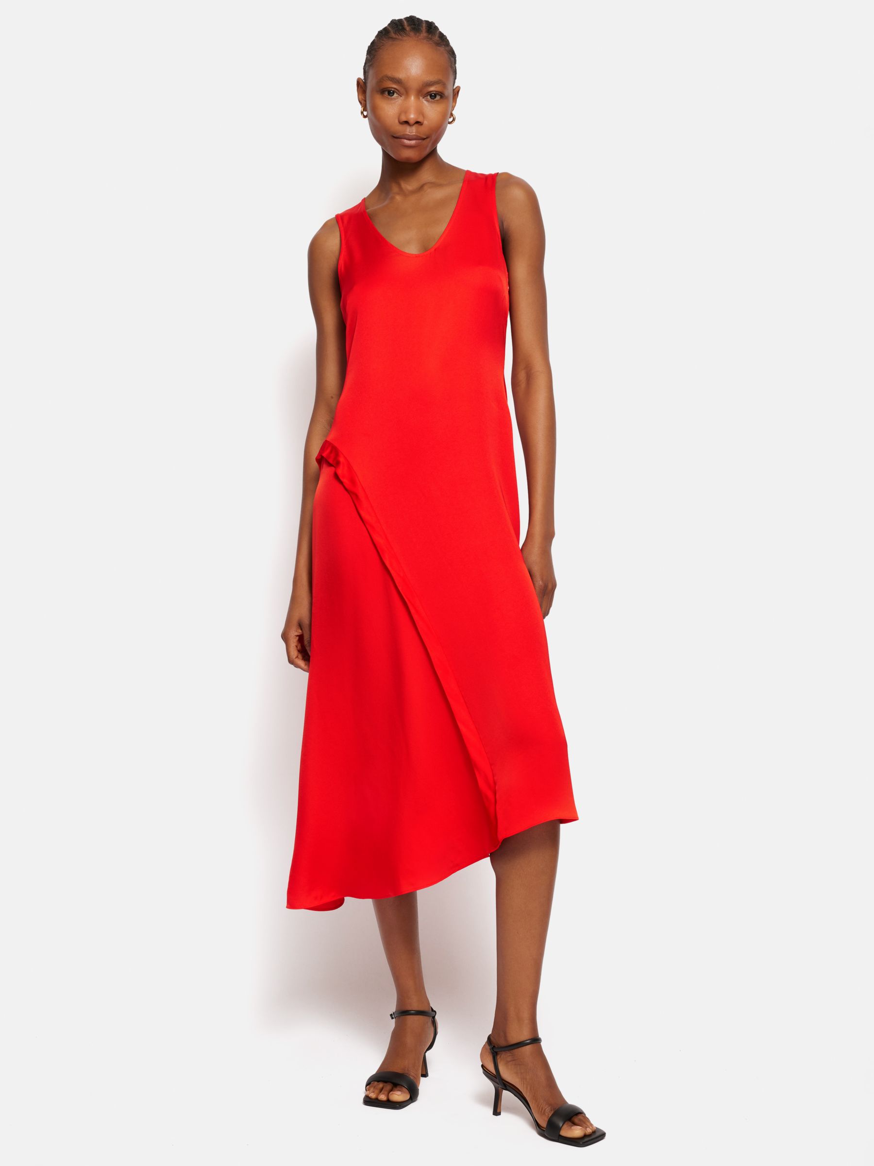 Jigsaw Sleeveless Asymmetric Midi Dress, Red, 10