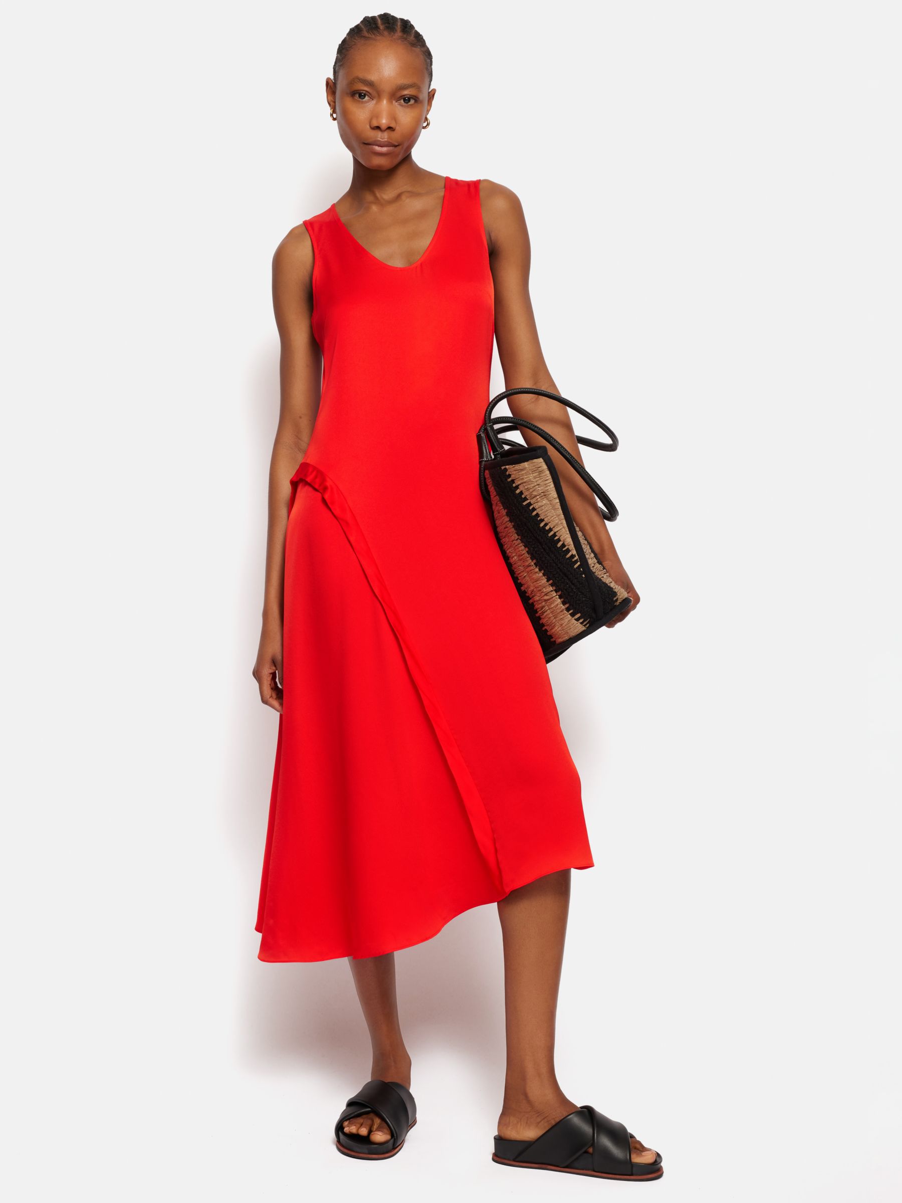 Jigsaw Sleeveless Asymmetric Midi Dress, Red, 8