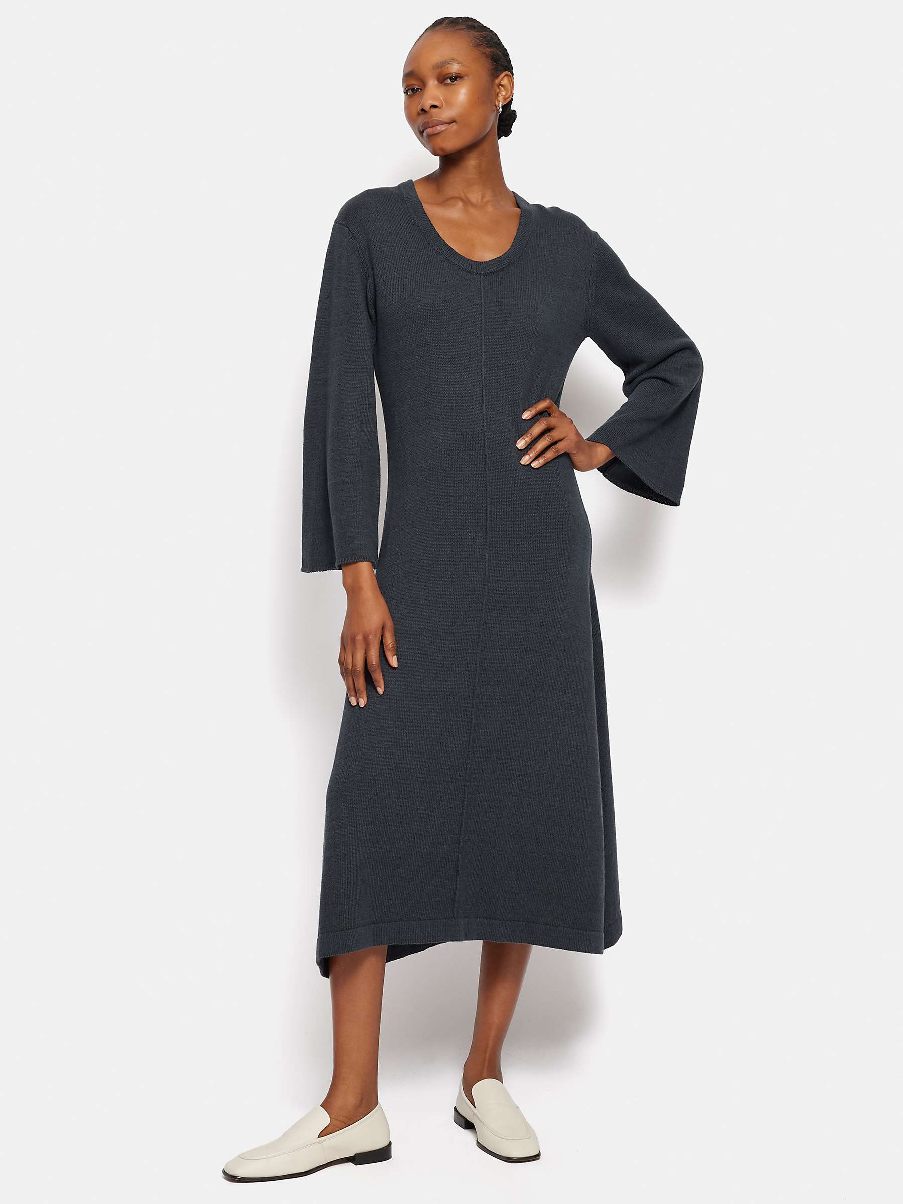 Buy Jigsaw Linen Cotton Blend Midi Dress, Navy Online at johnlewis.com