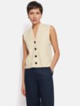Jigsaw Cotton Wool Blend Rib Knit Button Up Tank Top, Ivory