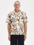 Fred Perry Floral Print Short Sleeve Shirt, Peach/Multi