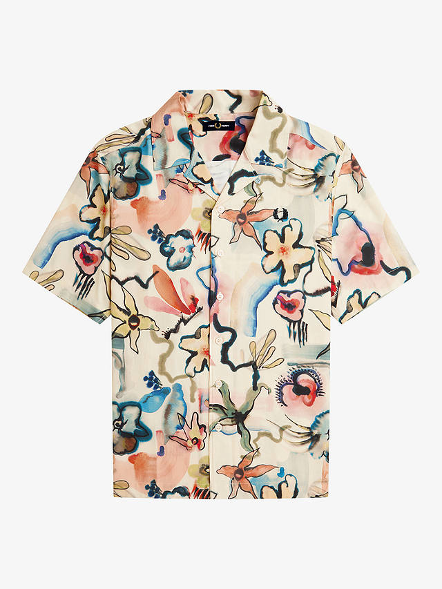 Fred Perry Floral Print Short Sleeve Shirt, Peach/Multi