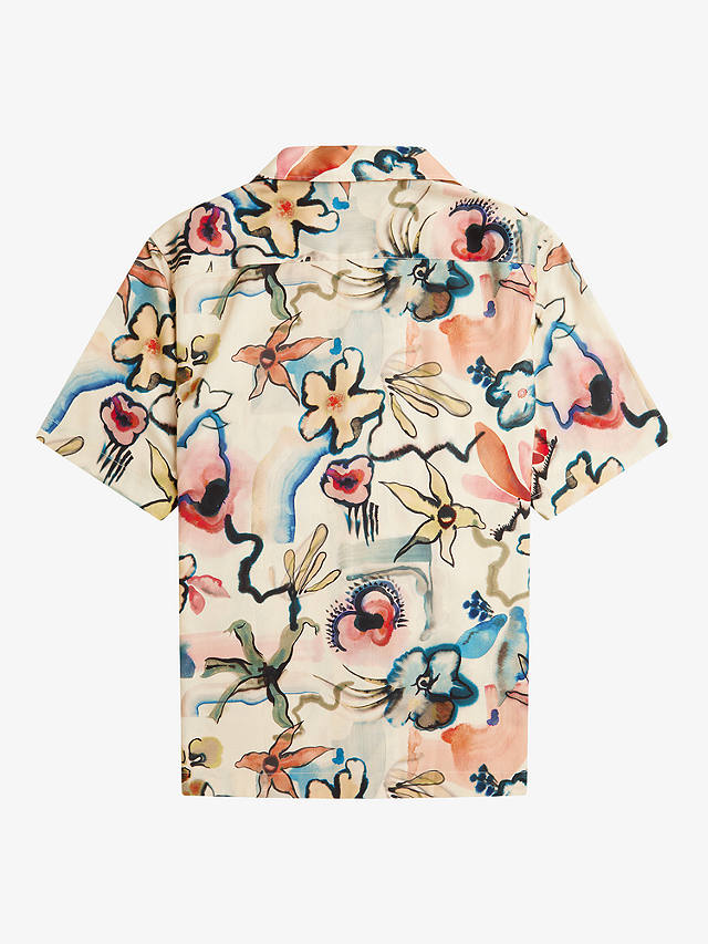 Fred Perry Floral Print Short Sleeve Shirt, Peach/Multi