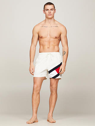 Tommy Hilfiger Iconic Flag Drawstring Swim Shorts, Ivory/Multi