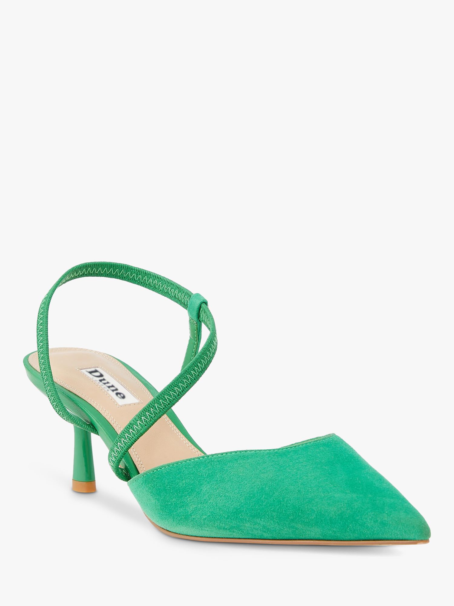 Dune Citrus Asymmetric Strap Suede Court Shoes, Green, 3