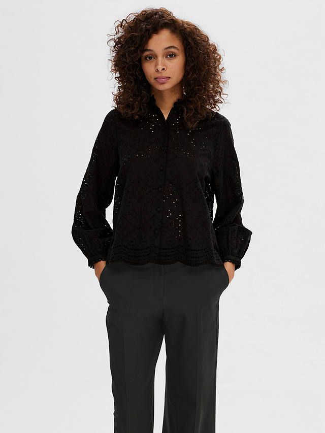 SELECTED FEMME Taina Broderie Blouse, Black