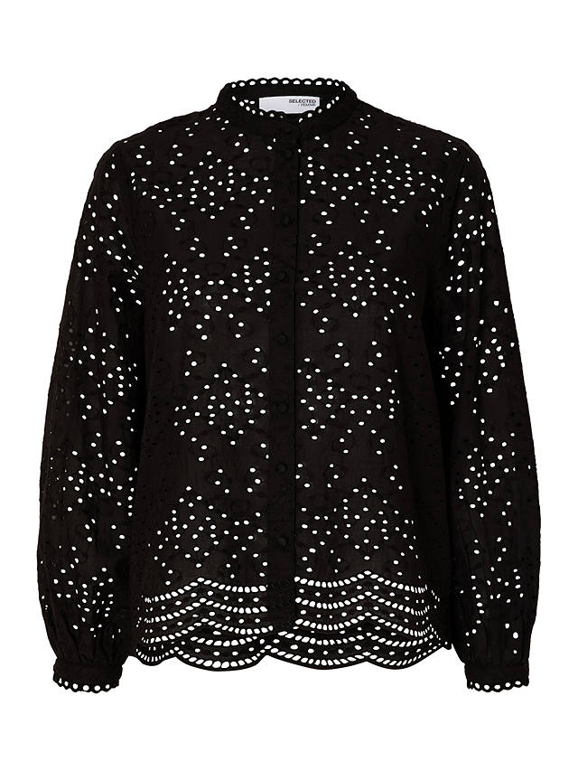 SELECTED FEMME Taina Broderie Blouse, Black