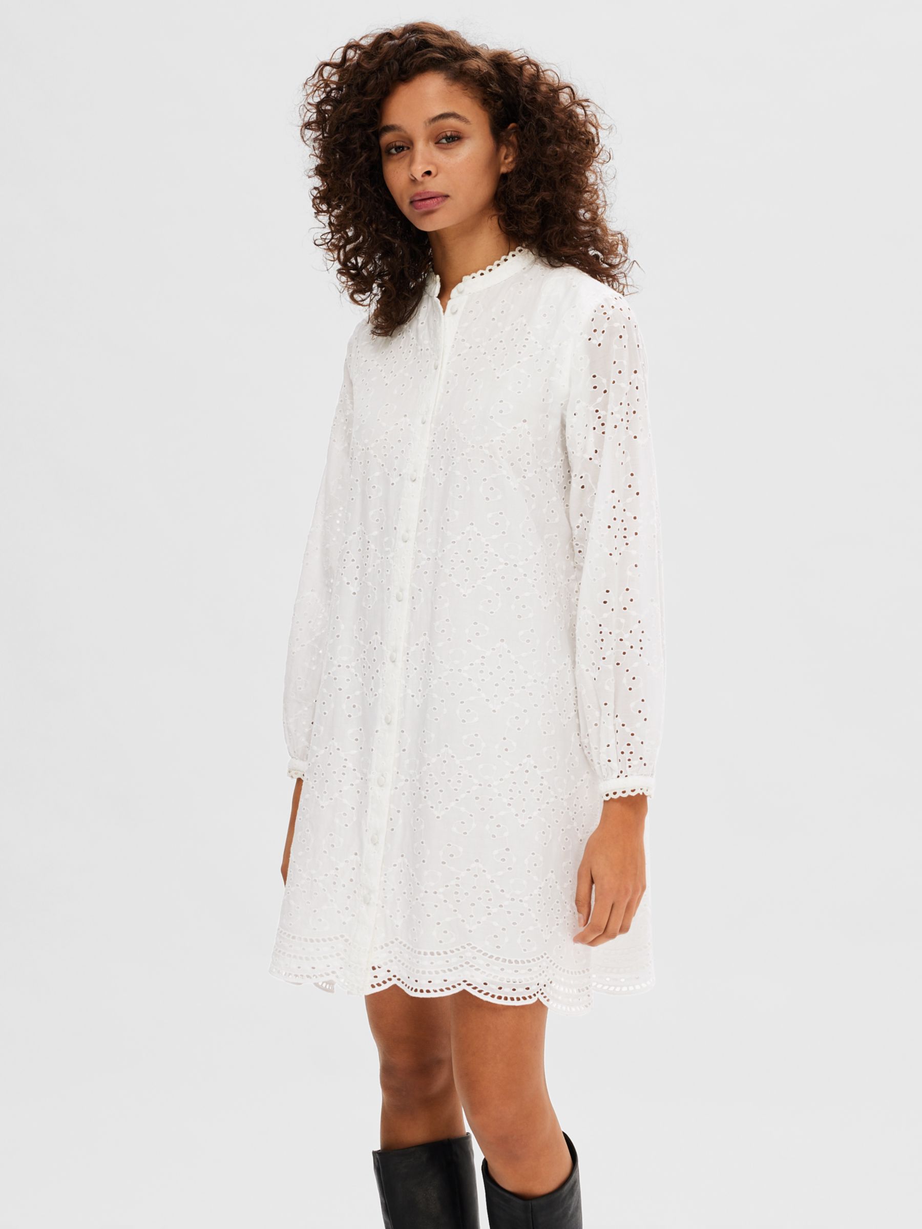 SELECTED FEMME Broderie Anglaise Mini Dress, Bright White, 34