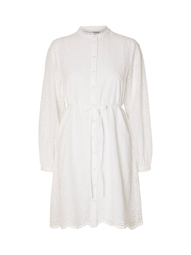 SELECTED FEMME Broderie Anglaise Mini Dress, Bright White