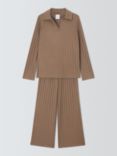 John Lewis Rib Knit Collar Pyjama Set, Caramel