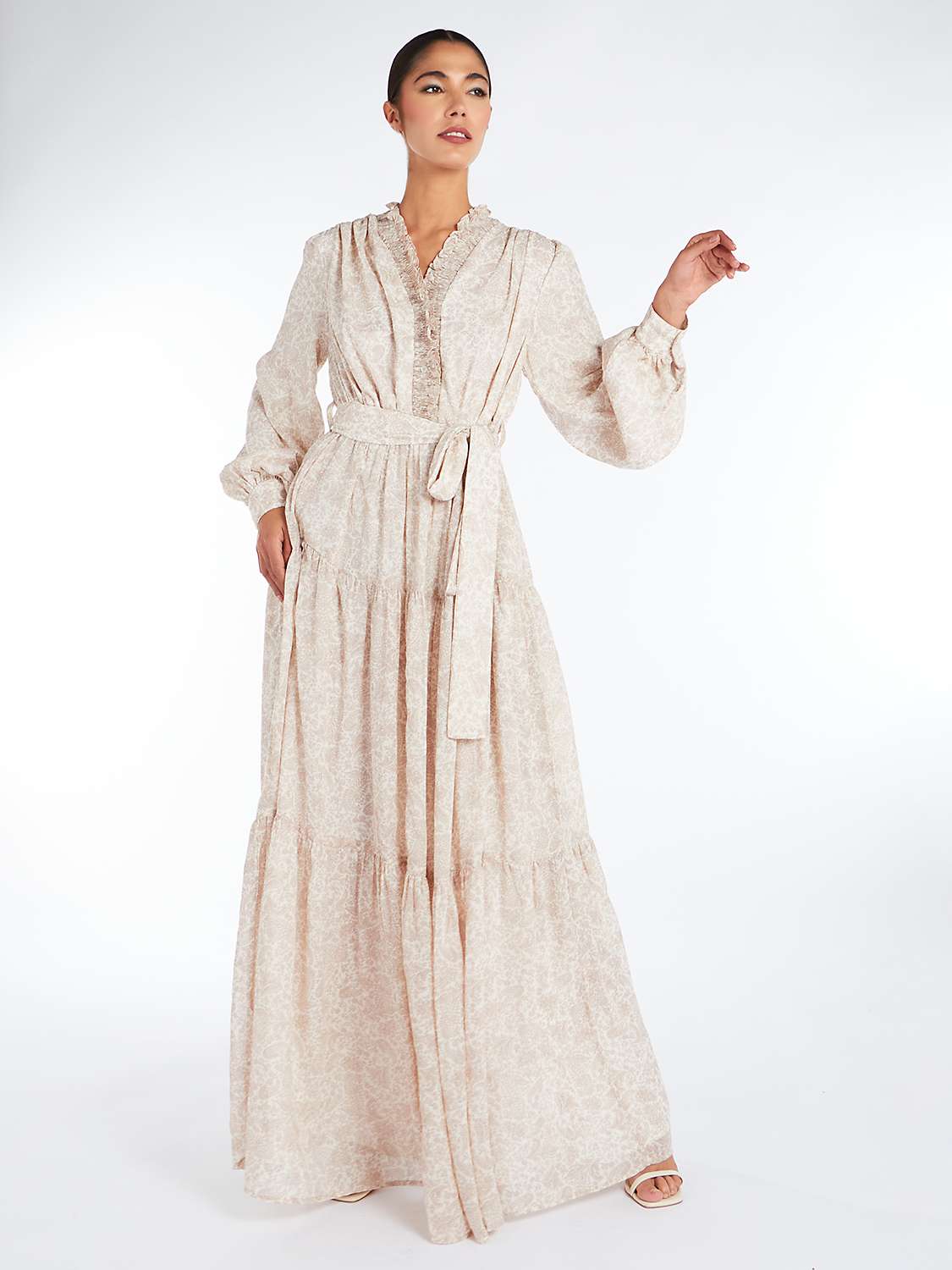 Buy Aab Volantes Ruffle Neck Tiered Maxi Dress, Beige Online at johnlewis.com