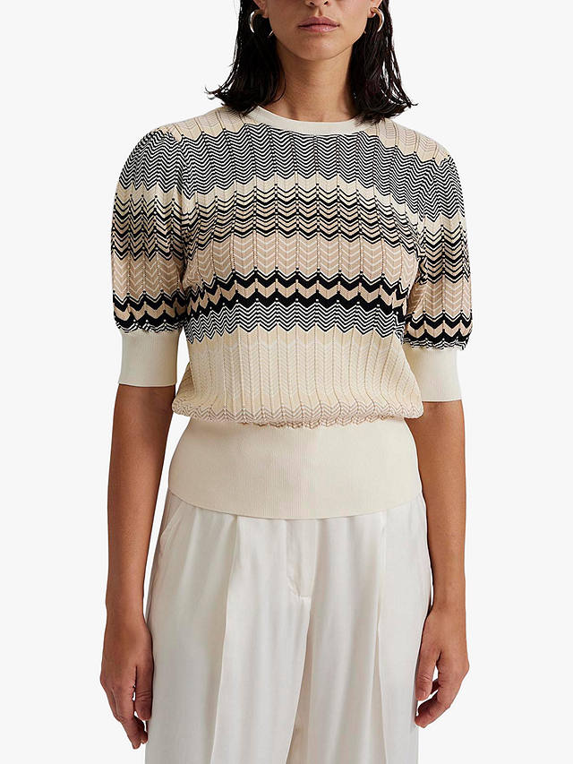 Malina Claudi Short Sleeve Knit, Beige/Multi