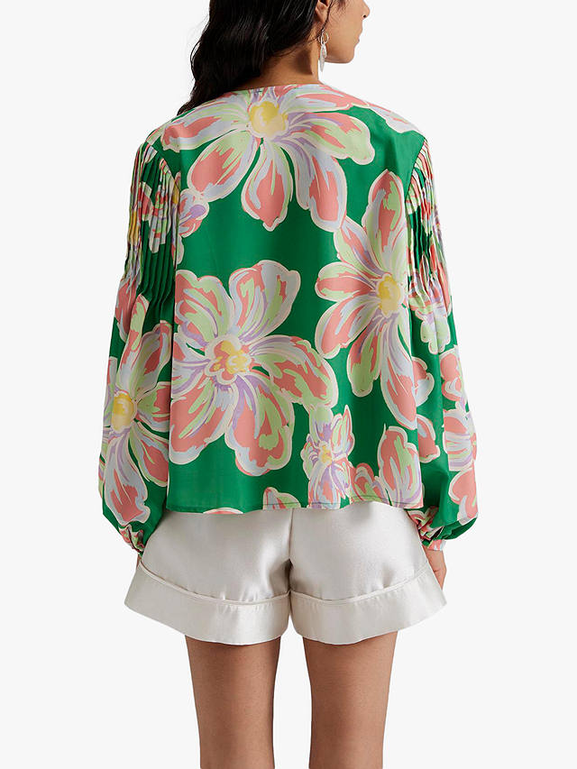 Malina Noelle Floral Print Pleat Blouse, Green Lily