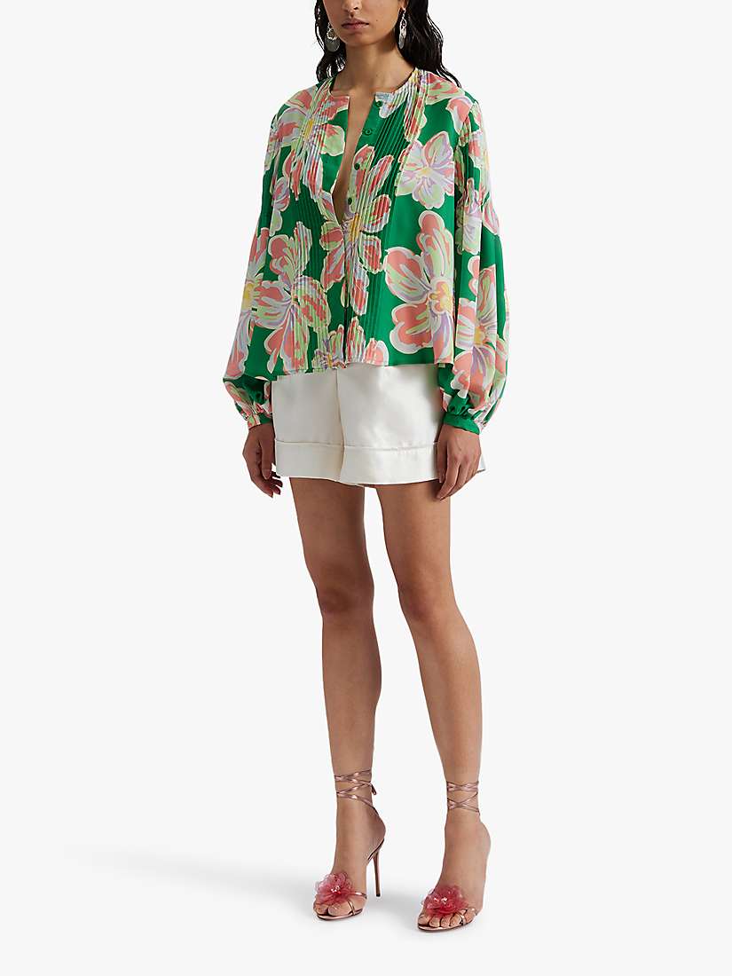 Buy Malina Noelle Floral Print Pleat Blouse, Green Lily Online at johnlewis.com
