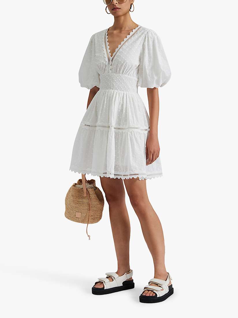 Buy Malina Elvira Cotton Dobby Spot Mini Dress, White Online at johnlewis.com