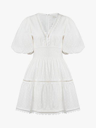 Malina Elvira Cotton Dobby Spot Mini Dress, White