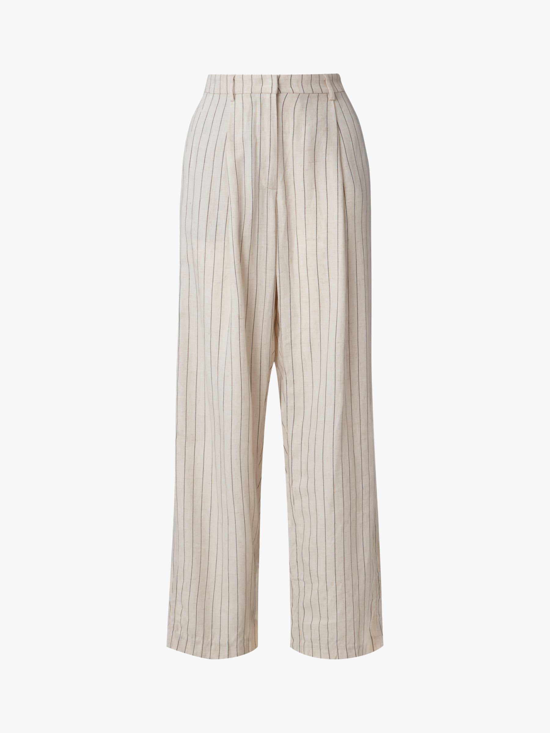 Malina Carlotta Pinstripe Wide Leg Linen Trousers, Natural, S