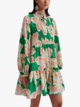 Malina Gloria Floral Print Oversized Tiered Mini Dress, Green Lily/Multi