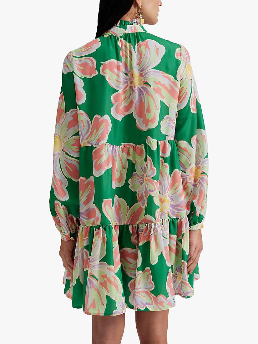 Buy Malina Gloria Floral Print Oversized Tiered Mini Dress, Green Lily/Multi Online at johnlewis.com