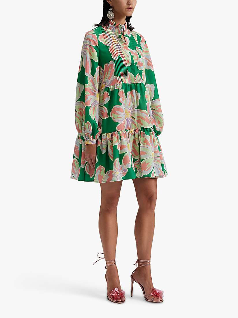 Buy Malina Gloria Floral Print Oversized Tiered Mini Dress, Green Lily/Multi Online at johnlewis.com