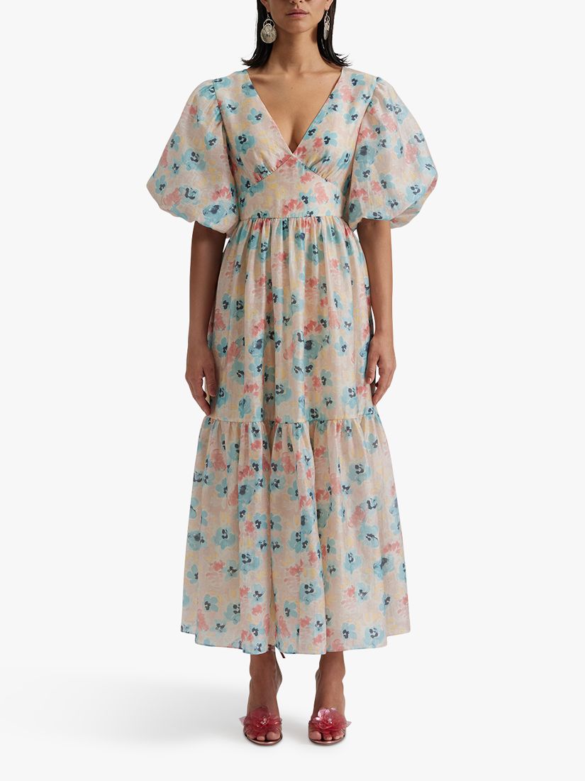 Malina Freya Floral Puff Sleeve Maxi Dress, Multi