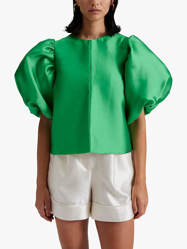 Malina Cleo Oversized Puff Sleeve Blouse, Bright Green