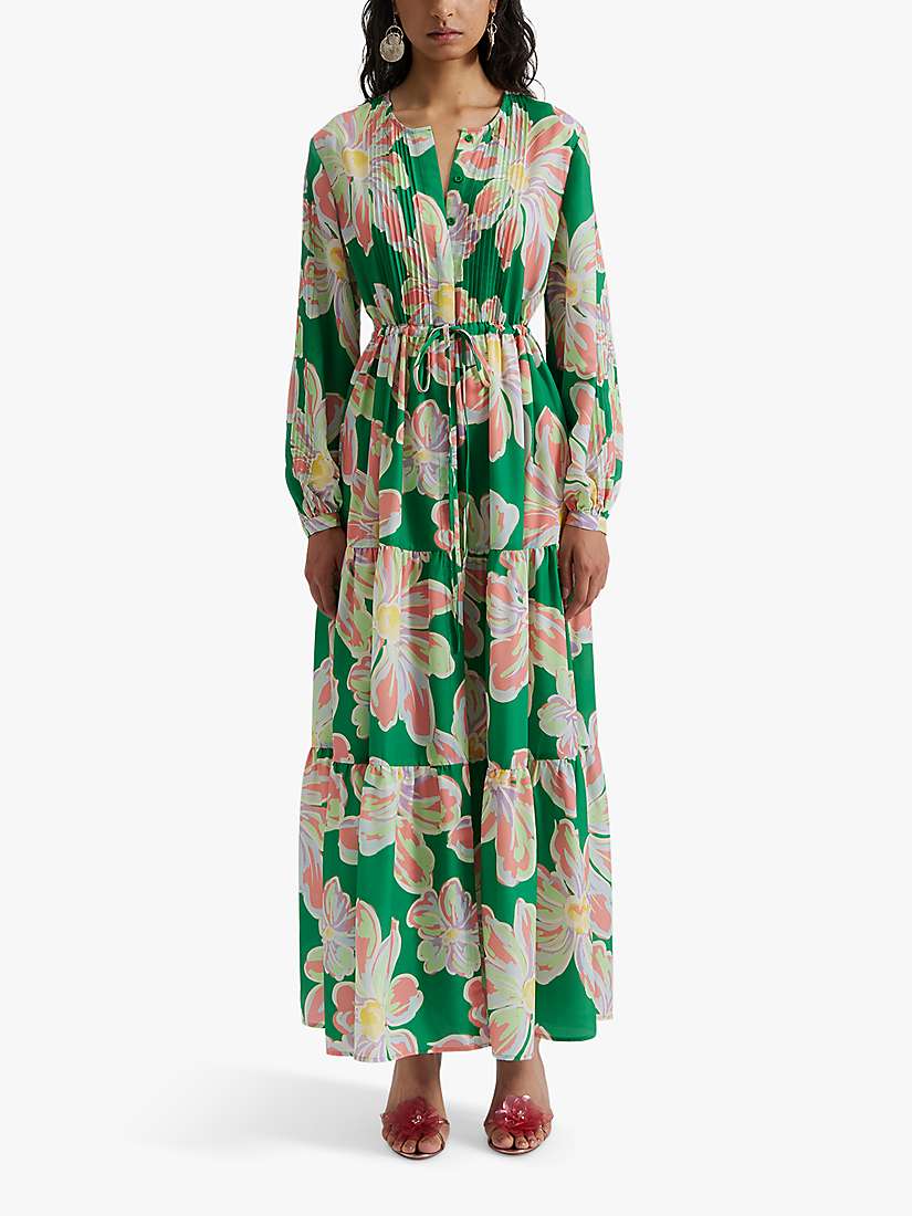 Buy Malina Casey Floral Print Tiered Maxi Dress, Green Lily/Multi Online at johnlewis.com