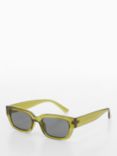 Mango Women's Magali Rectangular Sunglasses, Green/Grey