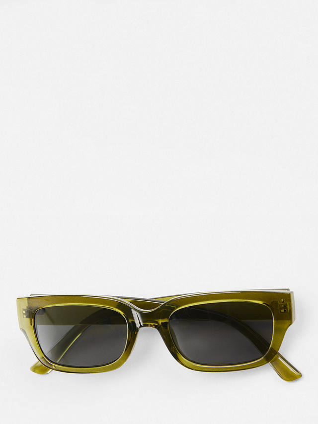 Mango Women's Magali Rectangular Sunglasses, Green/Grey