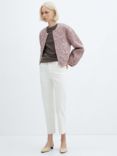 Mango Maui Floral Embroidery Quilted Jacket, Pastel Pink