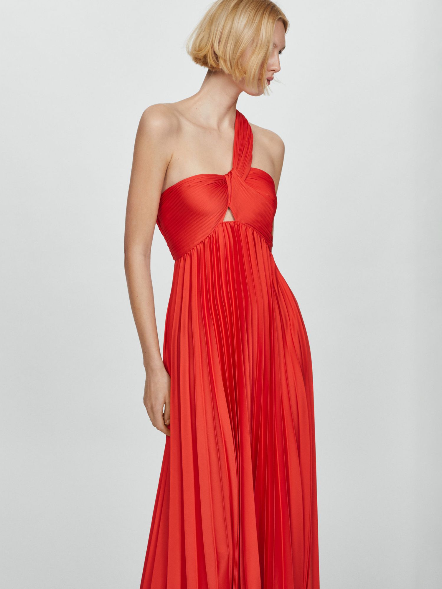 Mango Claudi Pleated One Shoulder Maxi Dress, Red, 10