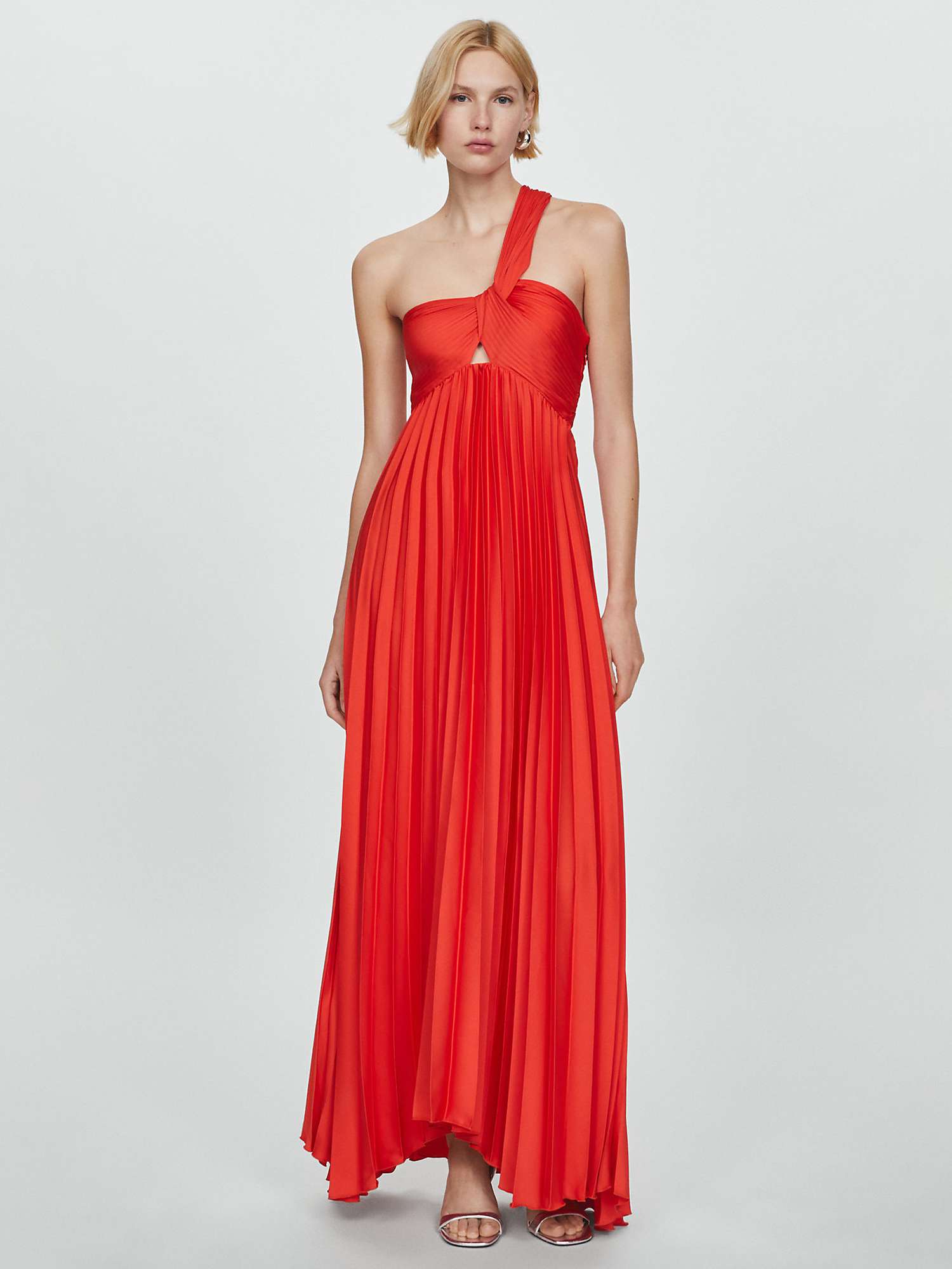 Buy Mango Claudi Pleated One Shoulder Maxi Dress, Red Online at johnlewis.com