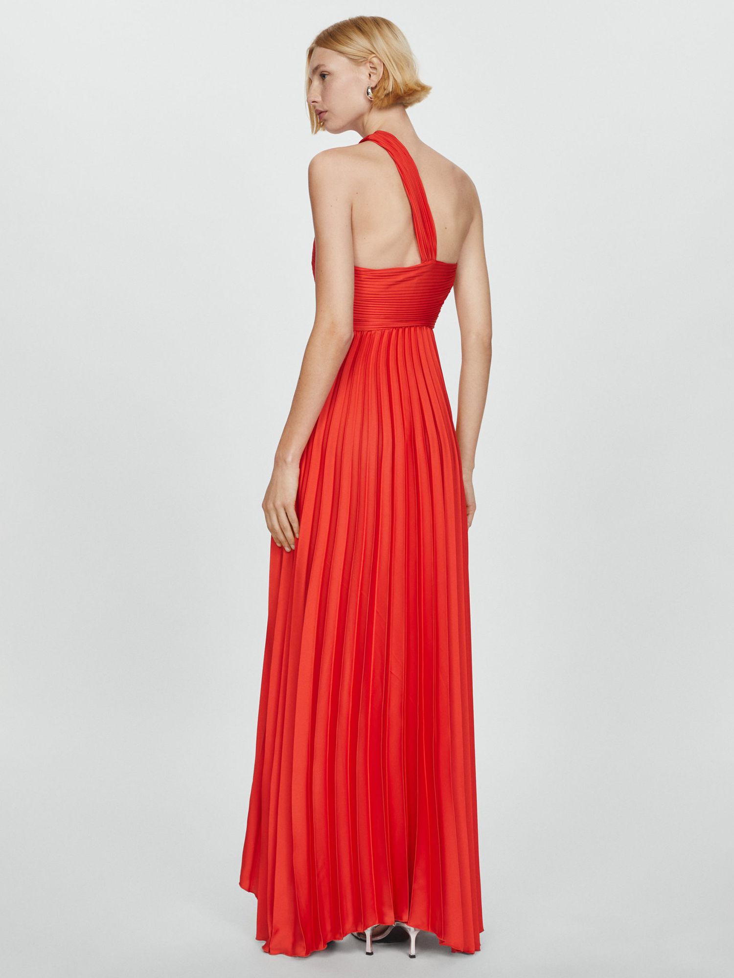 Mango Claudi Pleated One Shoulder Maxi Dress, Red, 10