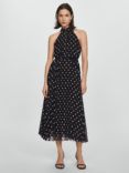 Mango Adela Polka Dot Pleated Midi Dress, Black