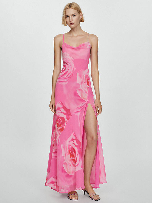 Mango Rosa Rose Print Cowl Neck Maxi Dress, Pink