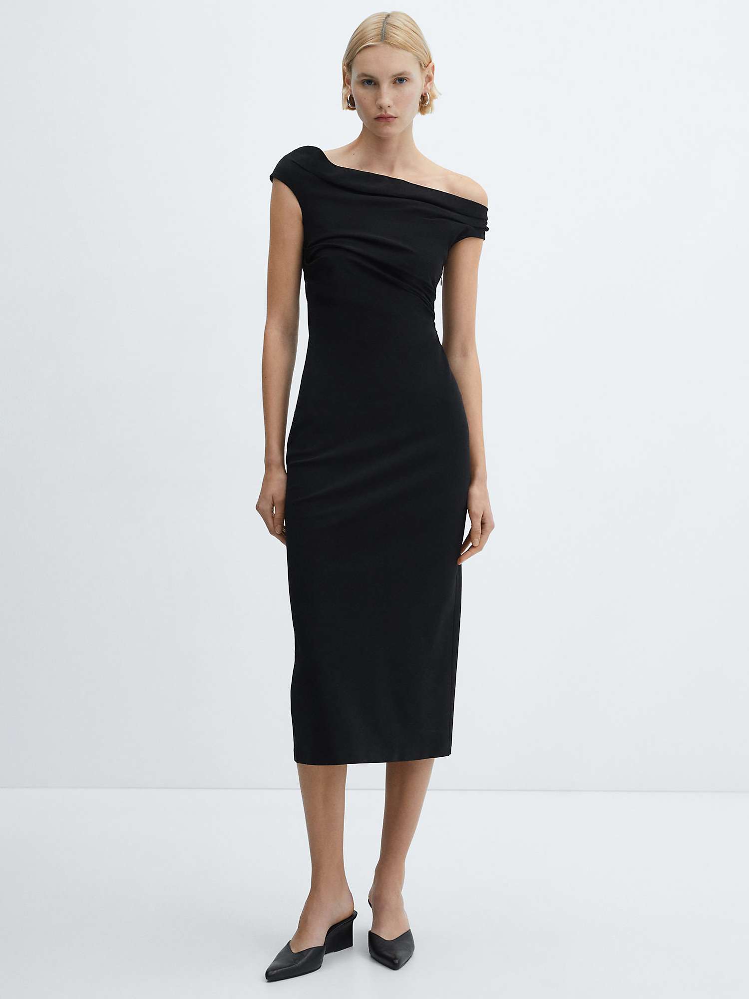 Buy Mango Twisted Bardot Neck Midi Dress, Black Online at johnlewis.com
