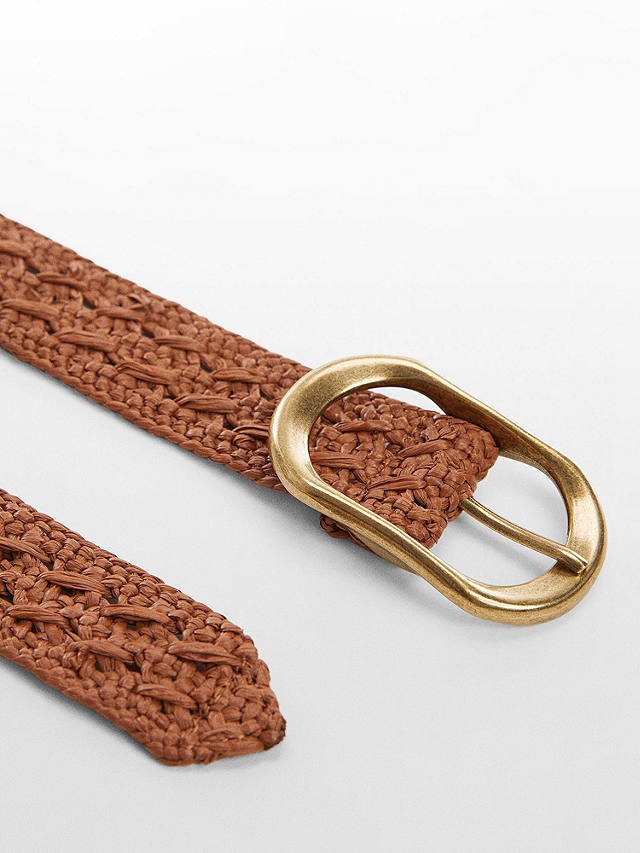 Mango Marita Crochet Metallic Buckle Belt, Brown
