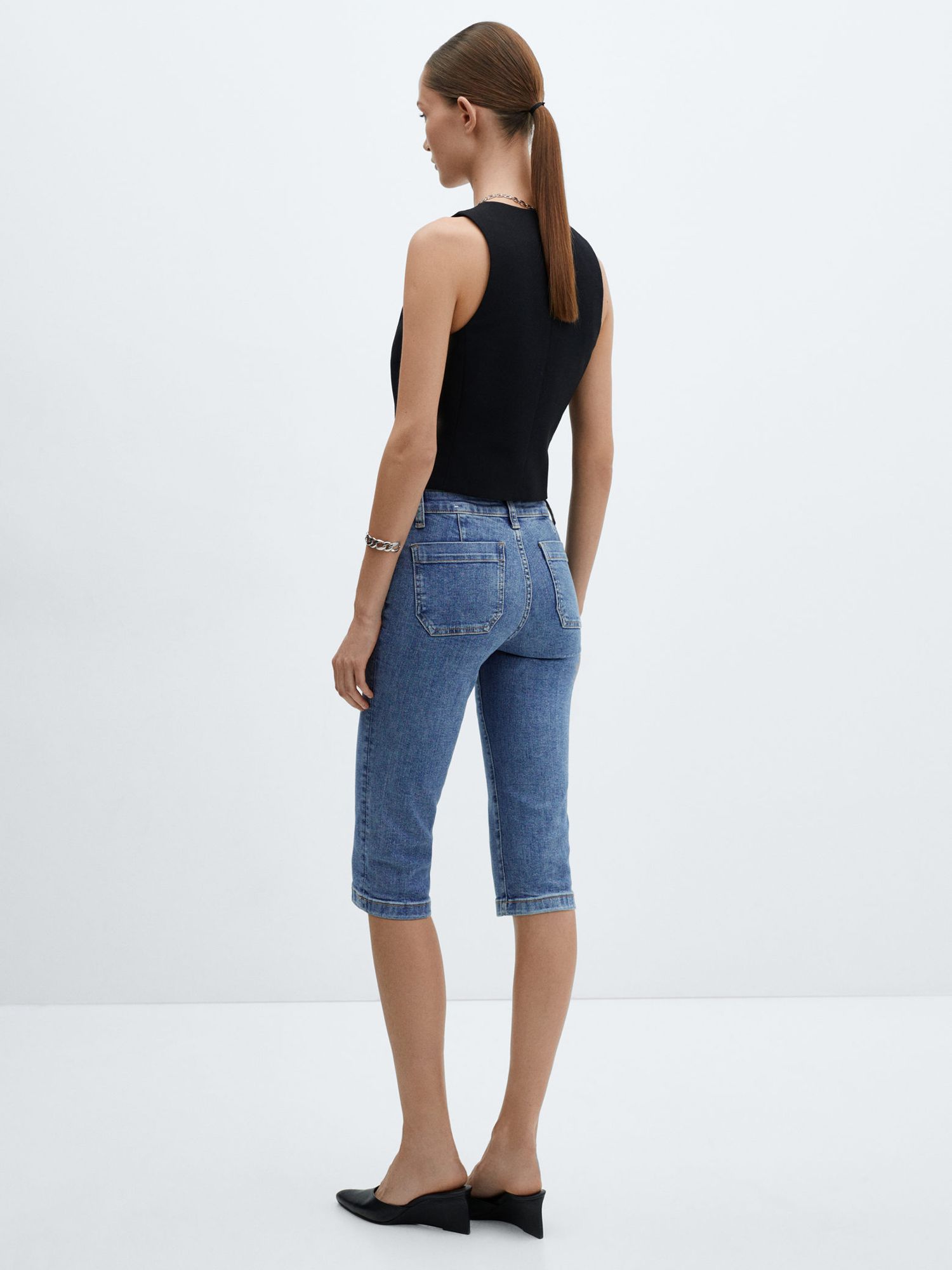 Mango Lora Slim Fit Knee Length Jeans, Open Blue, 10
