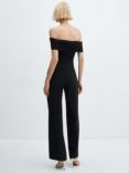 Mango Ruched Bodice Bardot Jumpsuit, Black