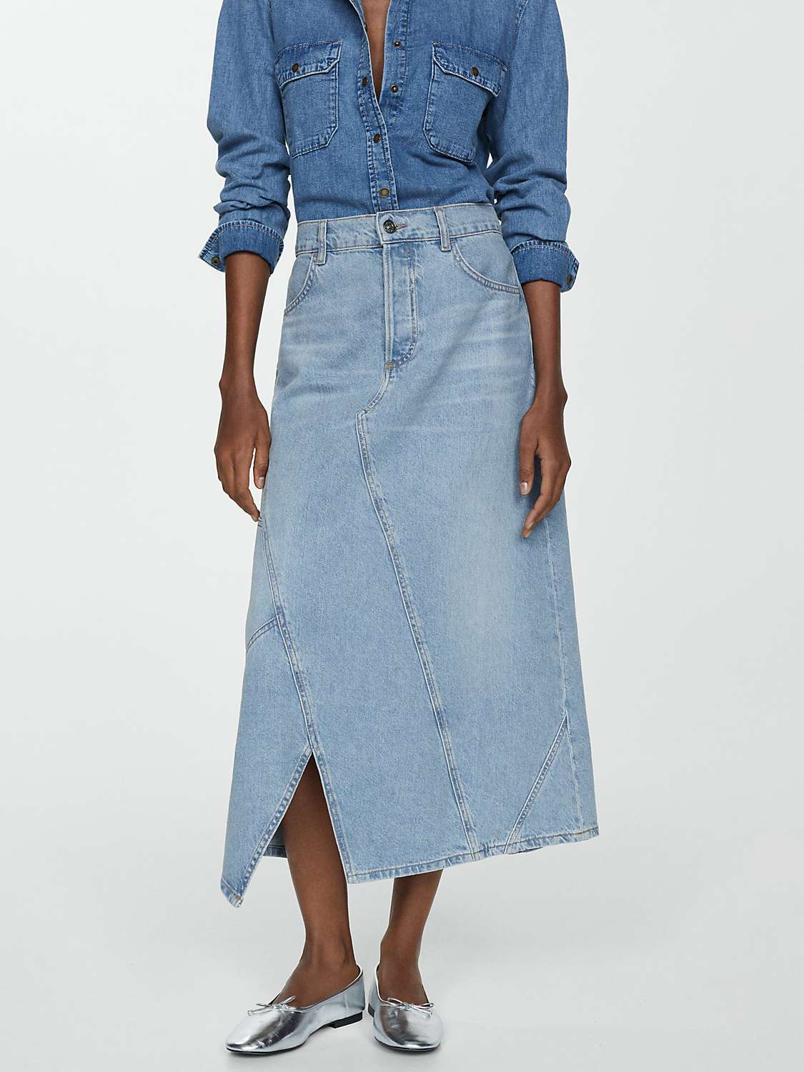 Buy Mango Zendaya Cotton Midi Skirt, Open Blue Online at johnlewis.com