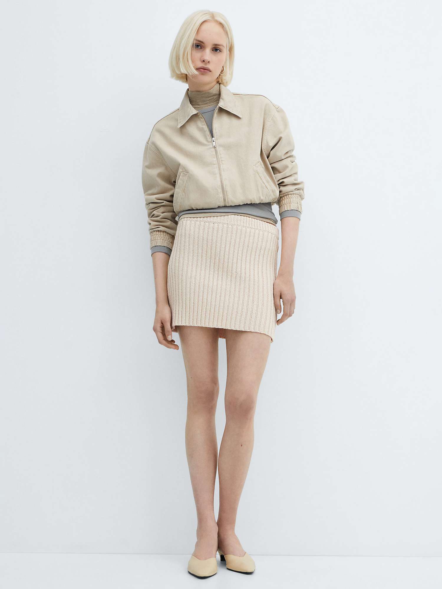 Buy Mango Bahamas Knitted Mini Skirt, Light Beige Online at johnlewis.com