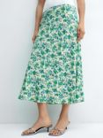 Mango Bombay Satin Floral Midi Skirt, Natural White