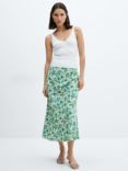 Mango Bombay Satin Floral Midi Skirt, Natural White