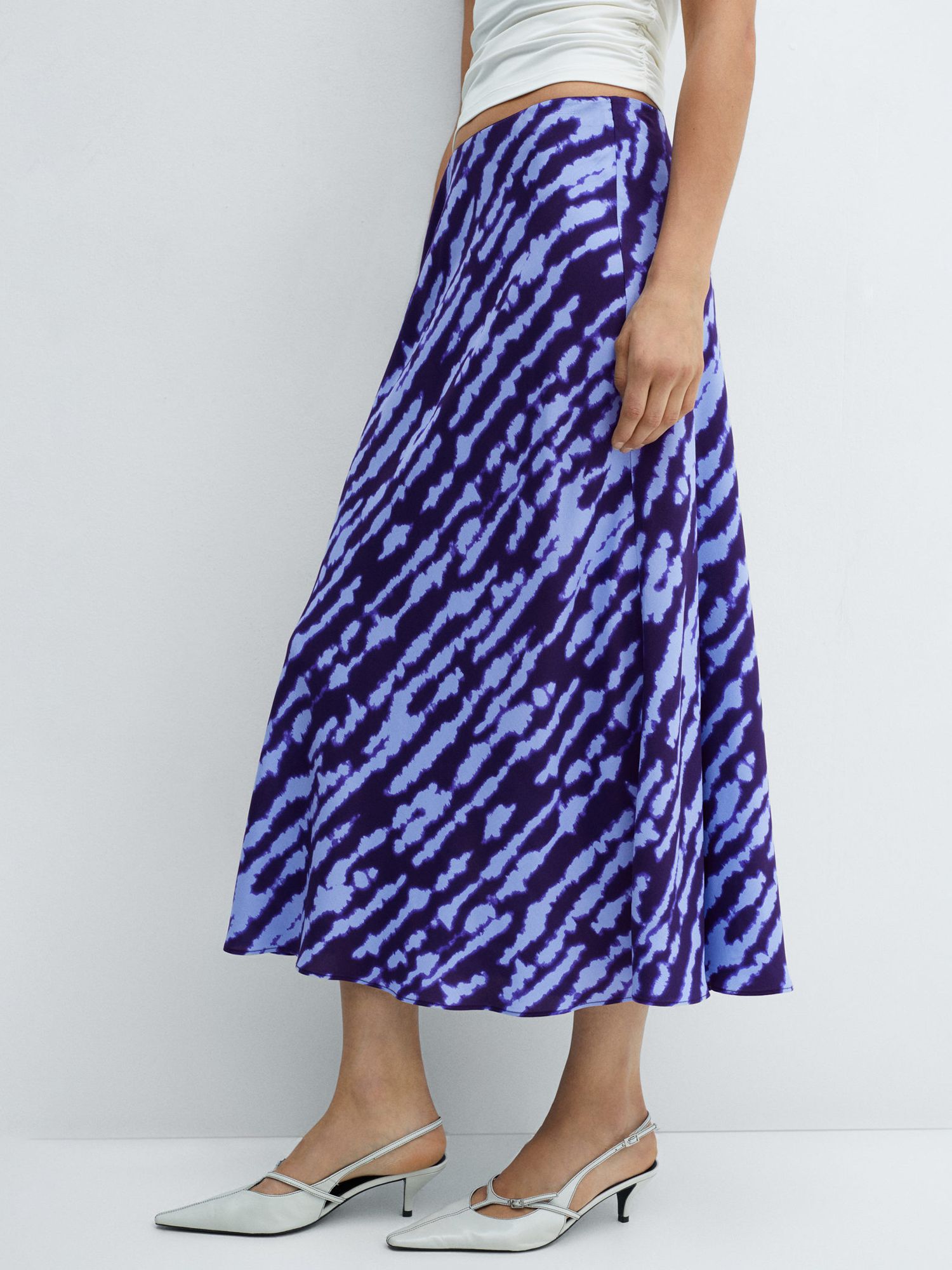 Mango Bombay Satin Midi Skirt, Medium Blue, XL