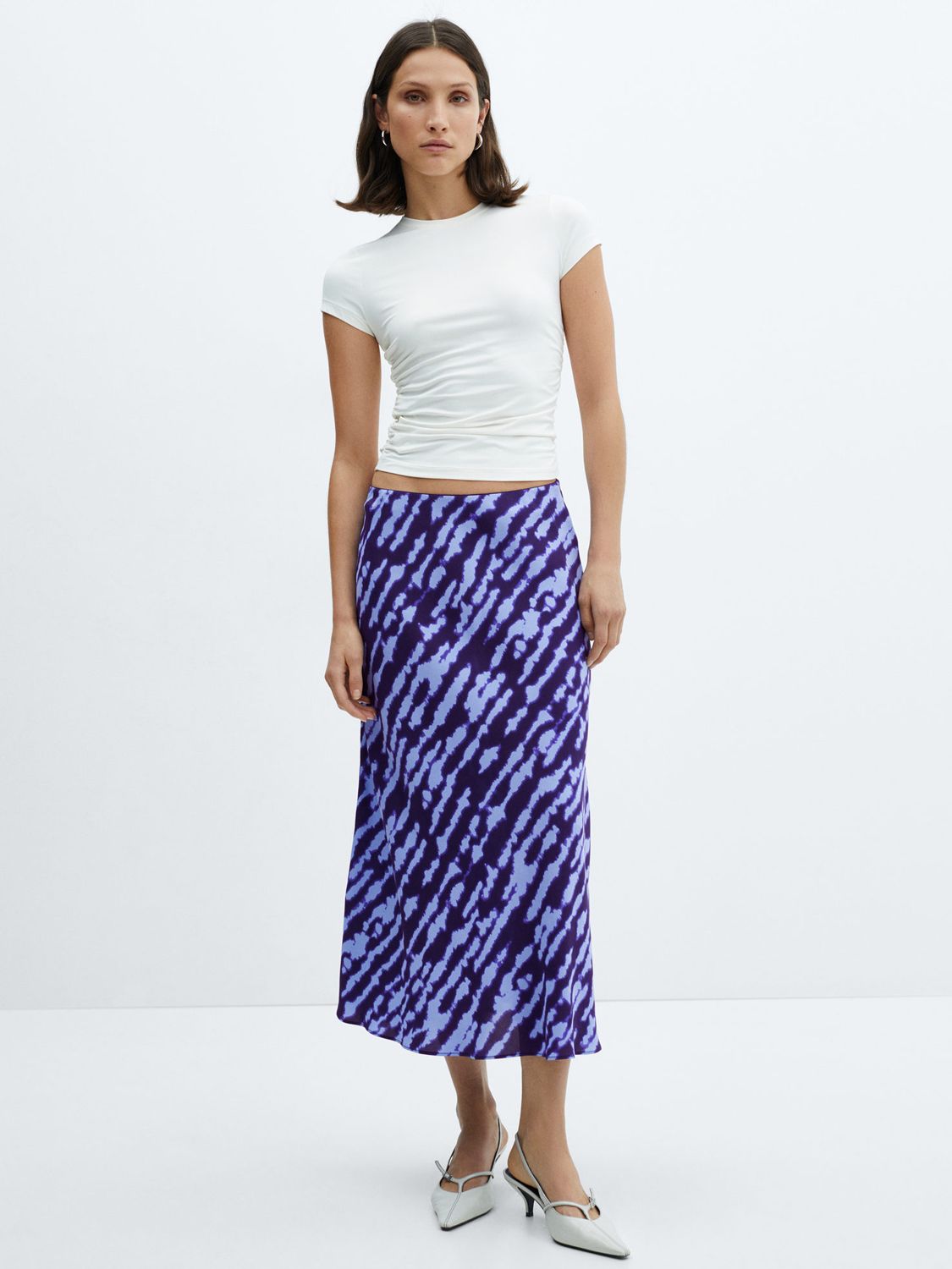 Buy Mango Bombay Satin Midi Skirt, Medium Blue Online at johnlewis.com