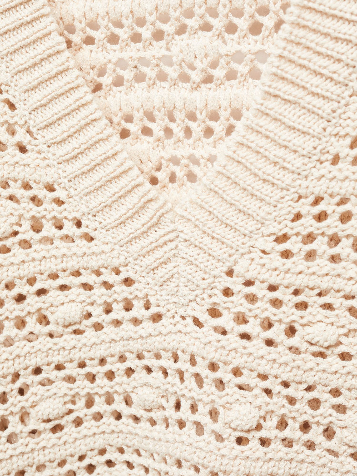 Mango Bahamas Crochet Cotton Jumper, Light Beige, L